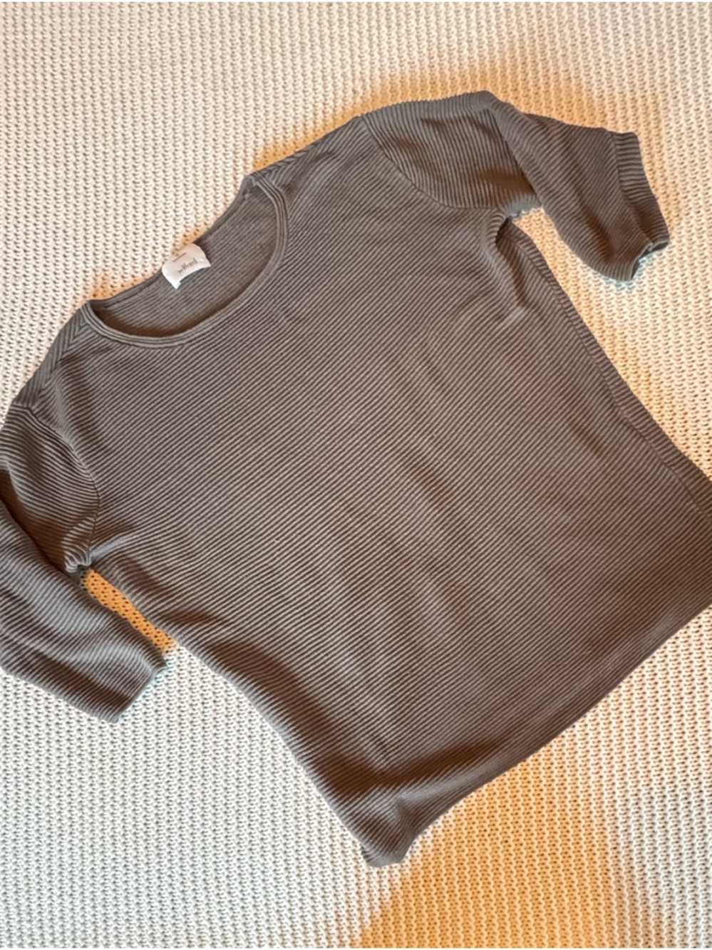 Wilfred Ribbed Knit Top XS Taupe Stretch Short Sleeve Minimalist Aritzia